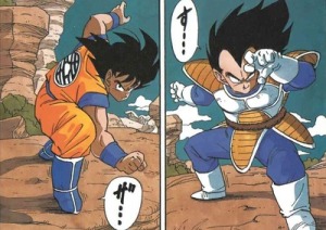 Goku (left) and Vegeta (right) preparing to fight in the nineteenth volume.